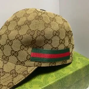 Gucci | Accessories | Gucci Beige Gg Monogram Hat With Green  display picture 3